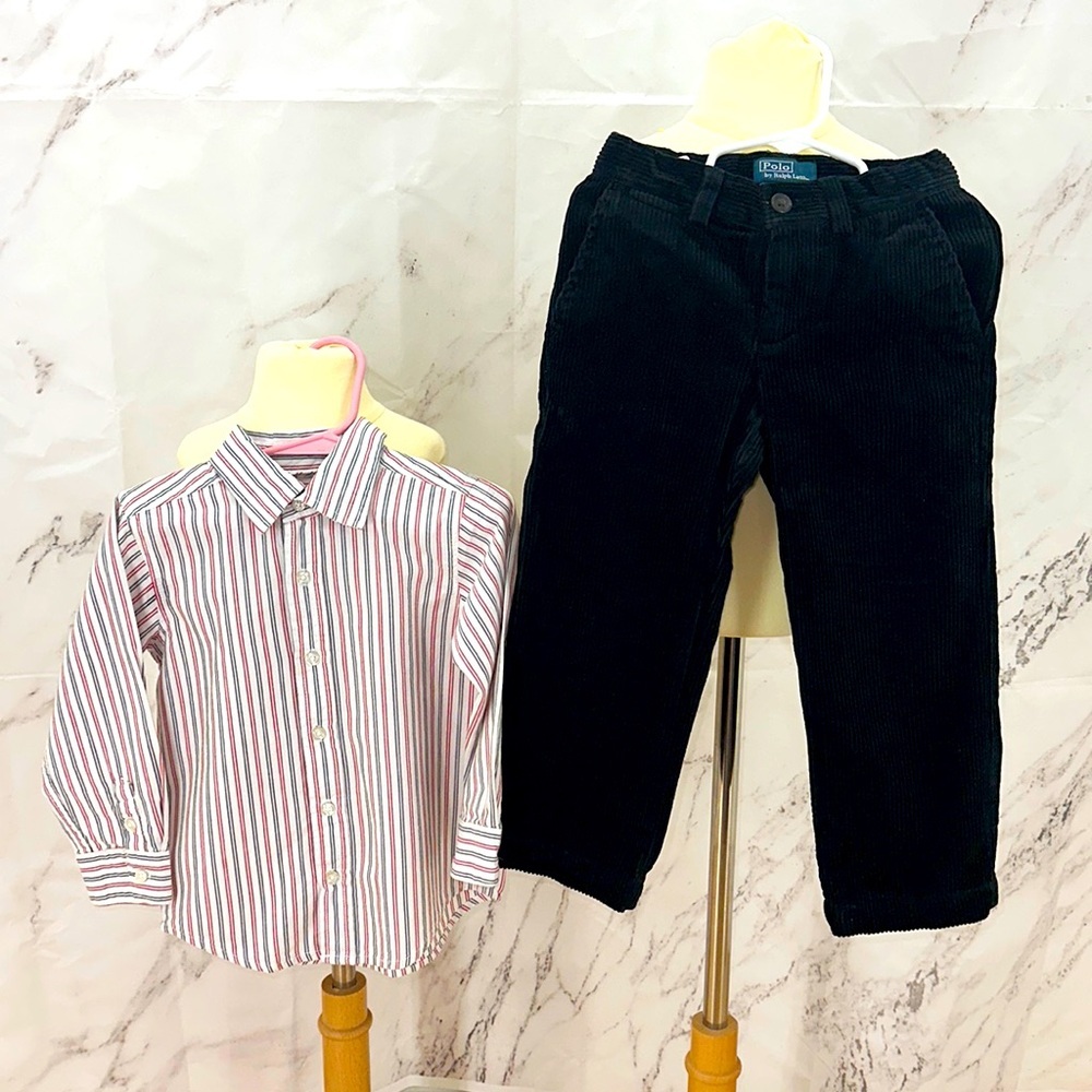 Ralph Lauren Black Cordouroy dress pants longs sleeve Button down dress shirt 3t